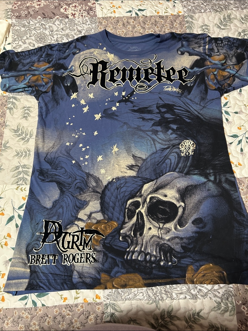 Remetee Men's Blue Skull Graphic Short Sleeve Tee Brett Rogers